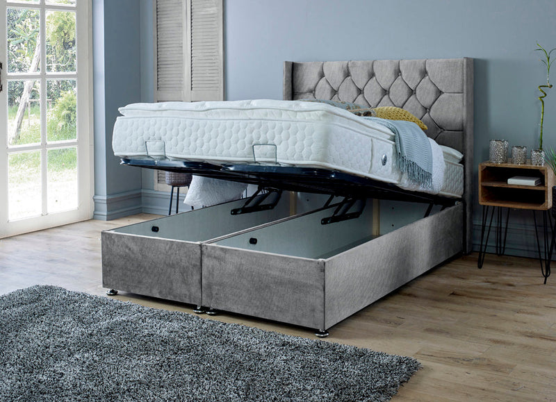 Marlon 4ft 6 Ottoman Bed Frame- Velvet Beige