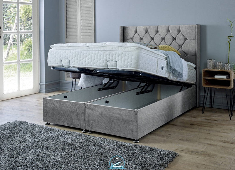 Marlon 4ft Ottoman Bed Frame- Velvet Silver