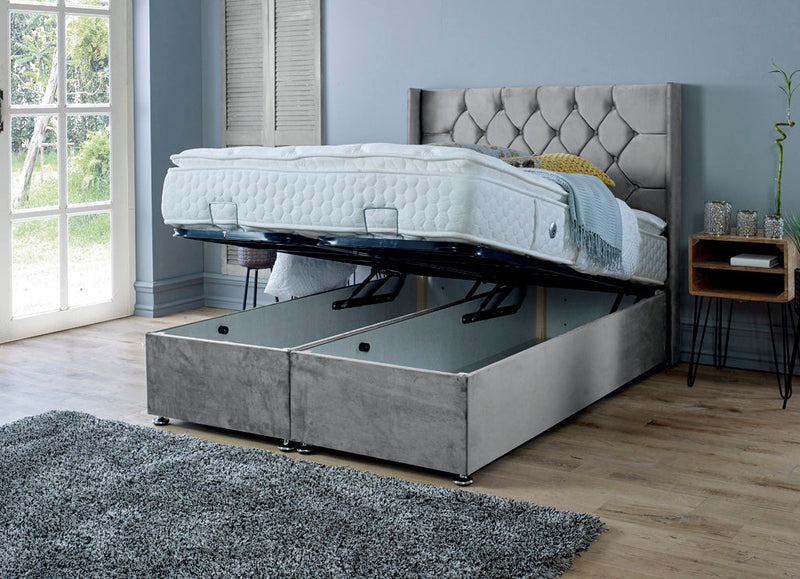 Marlon 4ft 6 Ottoman Bed Frame- Velvet Grey