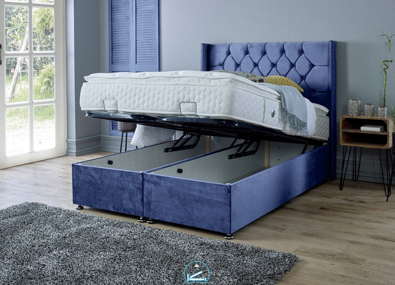 Marlon 4ft 6 Ottoman Bed Frame- Velvet Blue