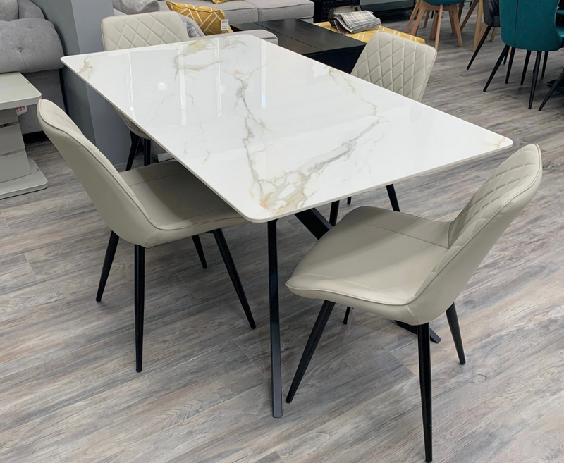 Clinton 1.6m Dining Table with 6 Vila Swivel Dining Chairs - Full Set