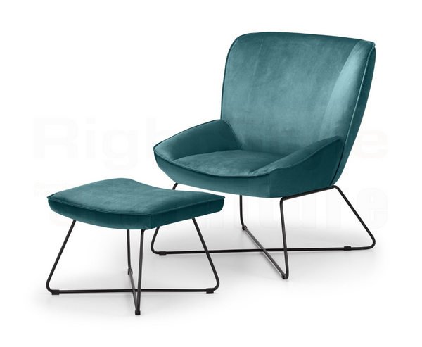 Maris Velvet Accent Chair With Stool - Teal