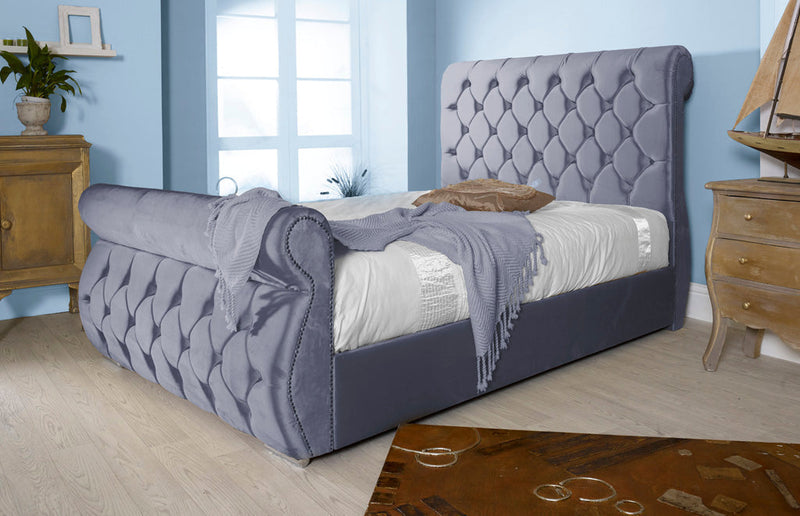 Chester 6ft Superking Ottoman Bed Frame- Velvet Silver