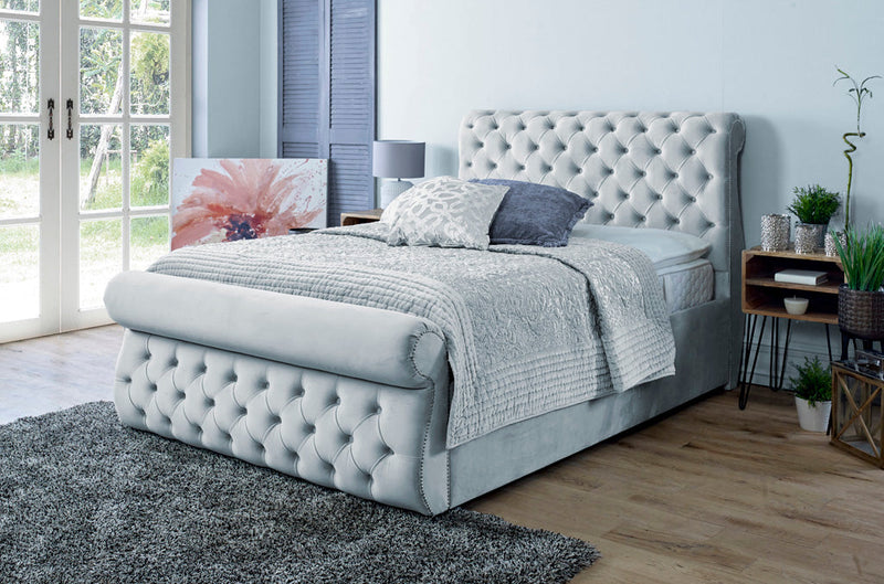 Alicante 5ft Kingsize Ottoman Bed Frame- Velvet Silver