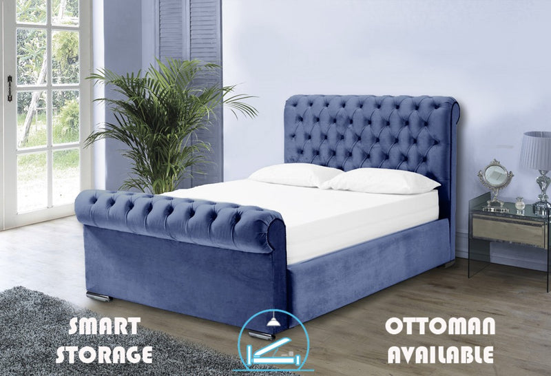 Benito 5ft Kingsize Ottoman Bed Frame- Velvet Blue