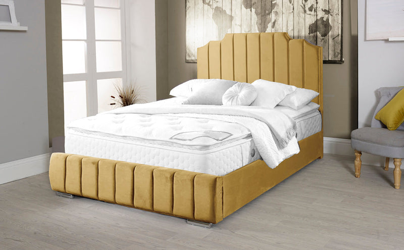 Art Deco 4ft Ottoman Bed Frame- Velvet Mustard