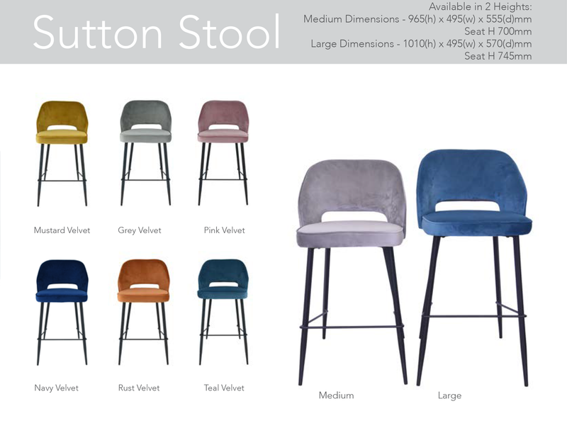 Sutton Velvet Bar Stool - Pink