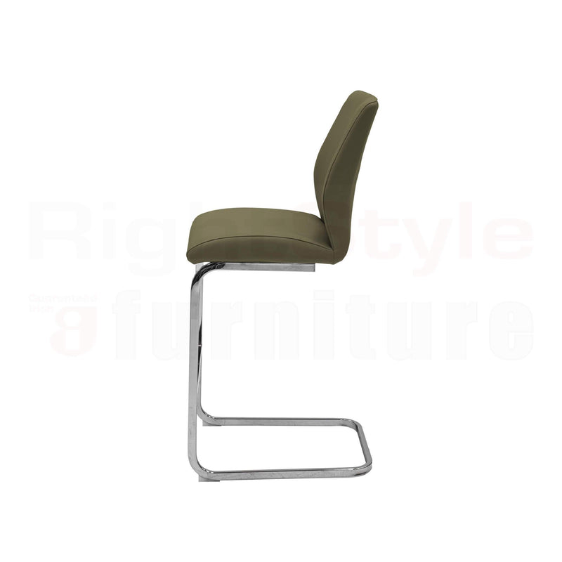 Set of 2 Elis Bar Chairs, Chrome Leg Olive